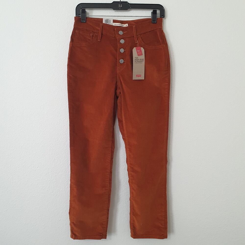 Levi's 724 Orange High Rise Straight Cropped Corduroy Pants Women's Size W26 - Picture 3 of 12